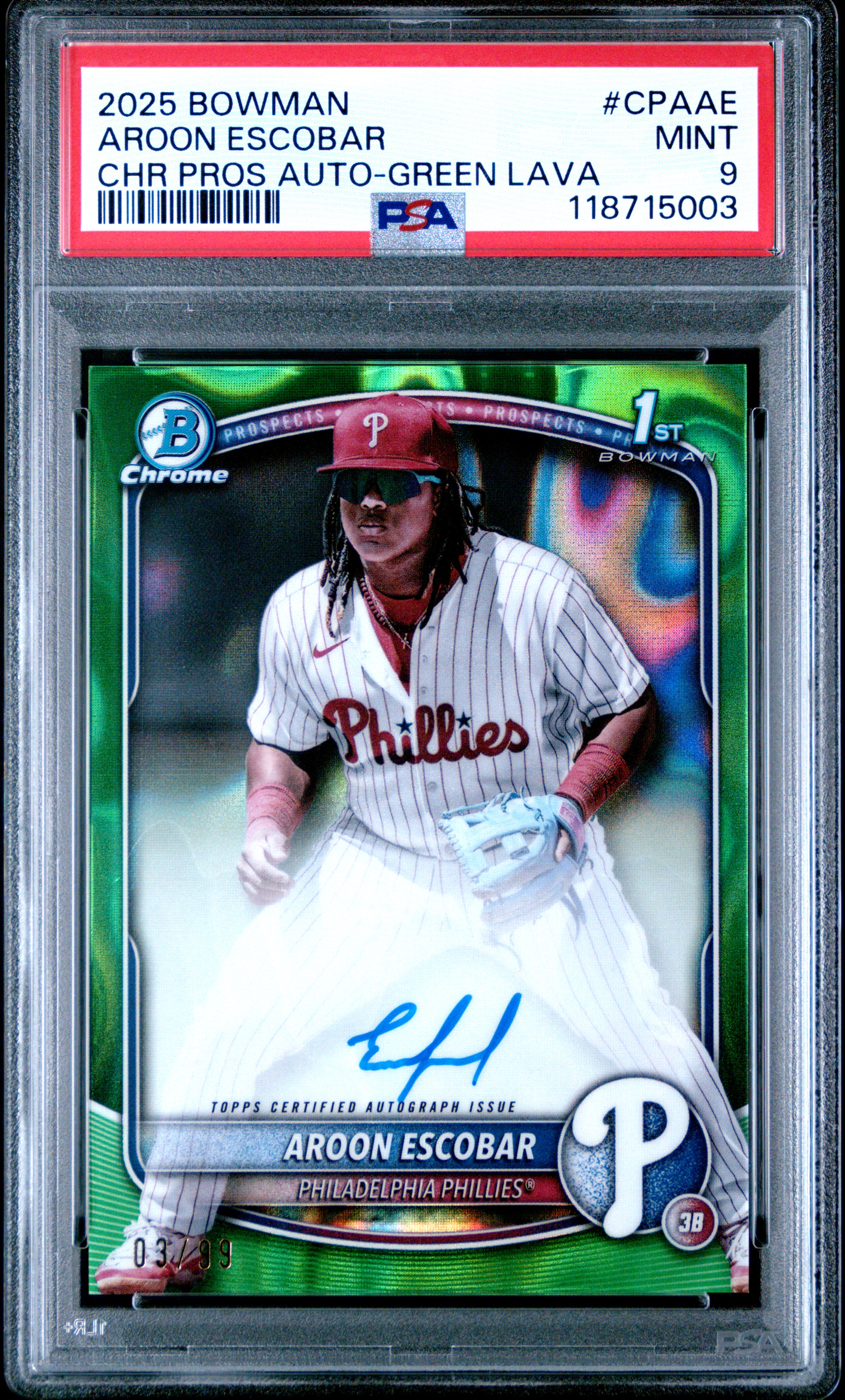 2025 #CPAAE Aroon Escobar PSA 9 Bowman Chrome Prospect Autographs