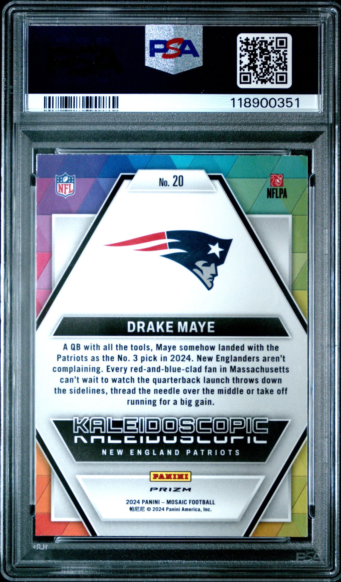 2024 Panini Mosaic Kaleidoscopic Drake Maye #20 Mint 9 back