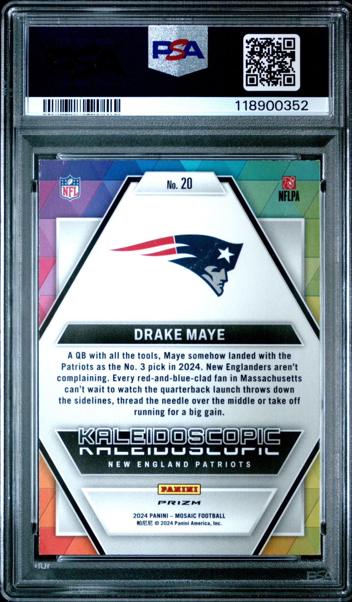 2024 Panini Mosaic Kaleidoscopic Drake Maye #20 Mint 9 back