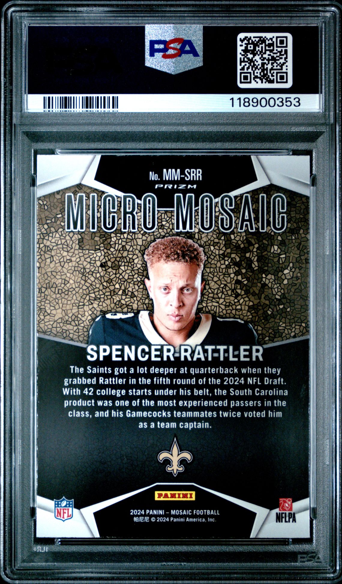 2024 Panini Mosaic Micro Mosaic Spencer Rattler #Mmsrr Gem Mt 10 back