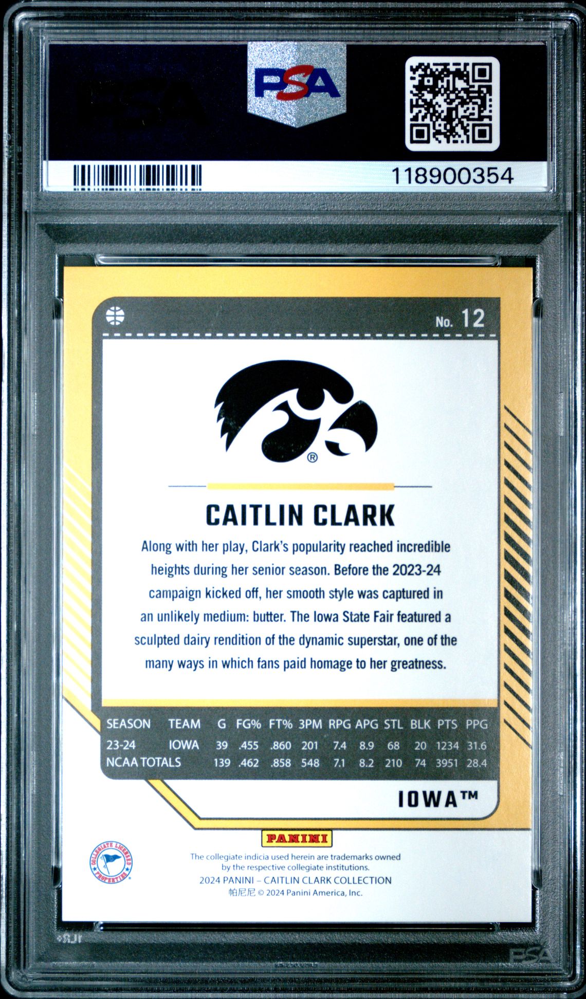 2024 Panini Caitlin Clark Collection Donruss Caitlin Clark #12 (Donruss-Gold) Mint 9 back