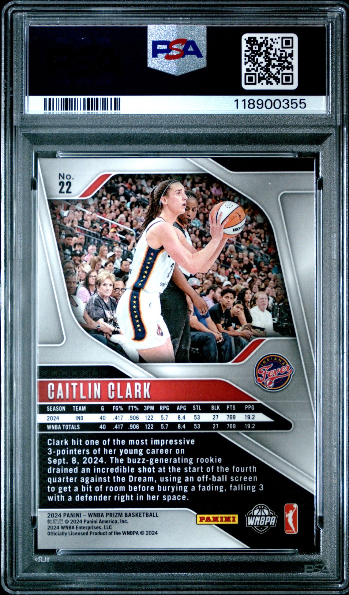 2024 Panini Prizm Wnba Caitlin Clark #22 Mint 9 back