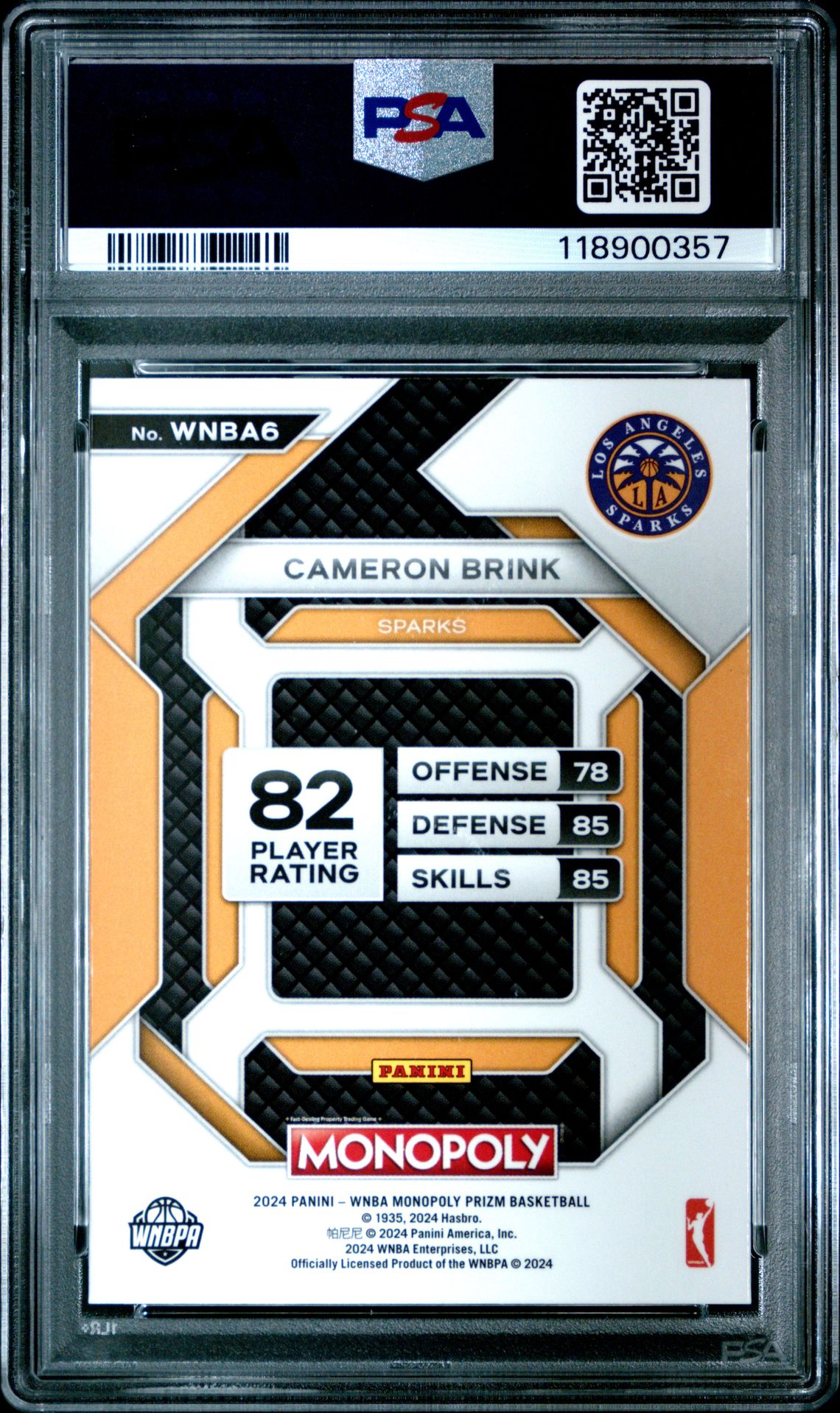 2024 Panini Prizm Monopoly Wnba Insert Cameron Brink #6 (Insert) Gem Mt 10 back