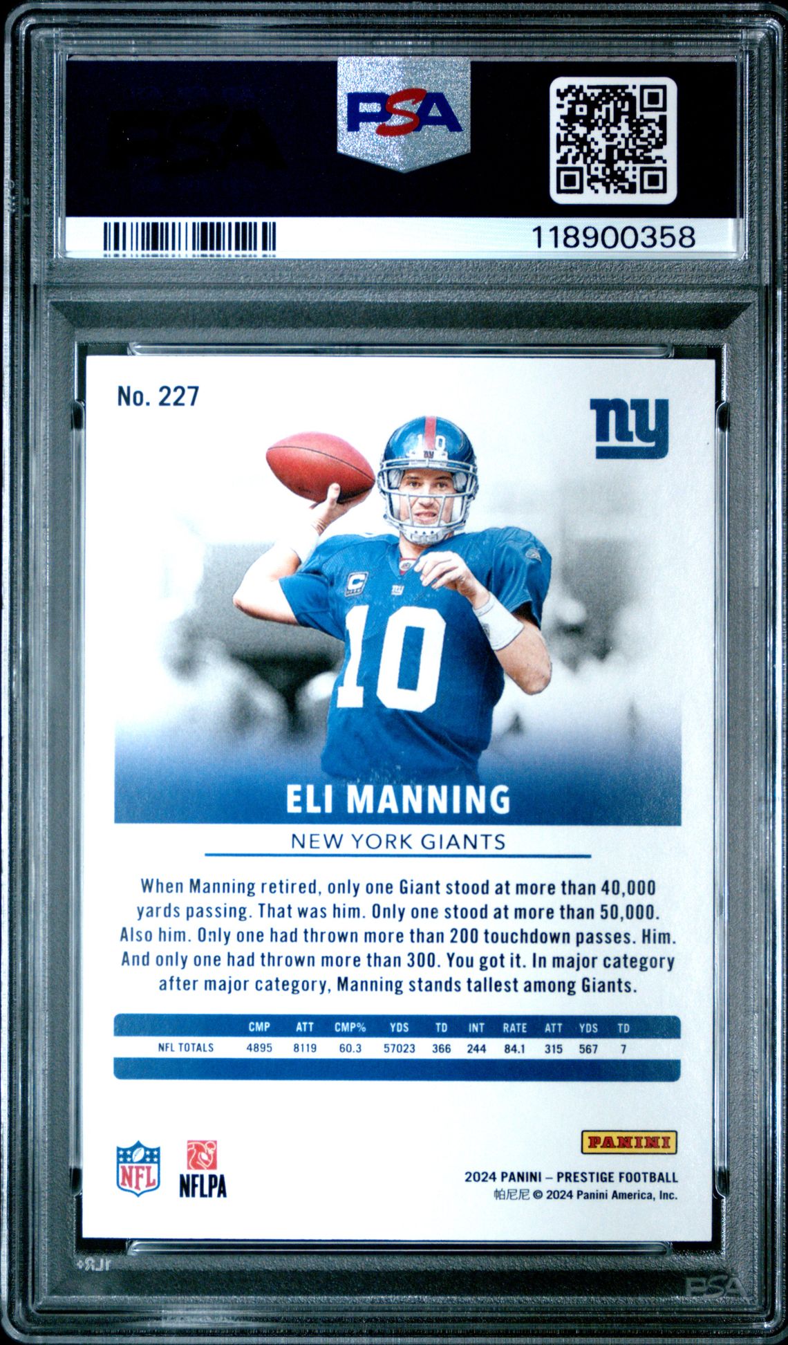 2024 Panini Prestige Eli Manning #227 (Orange Premium Xtra Points) Gem Mt 10 back