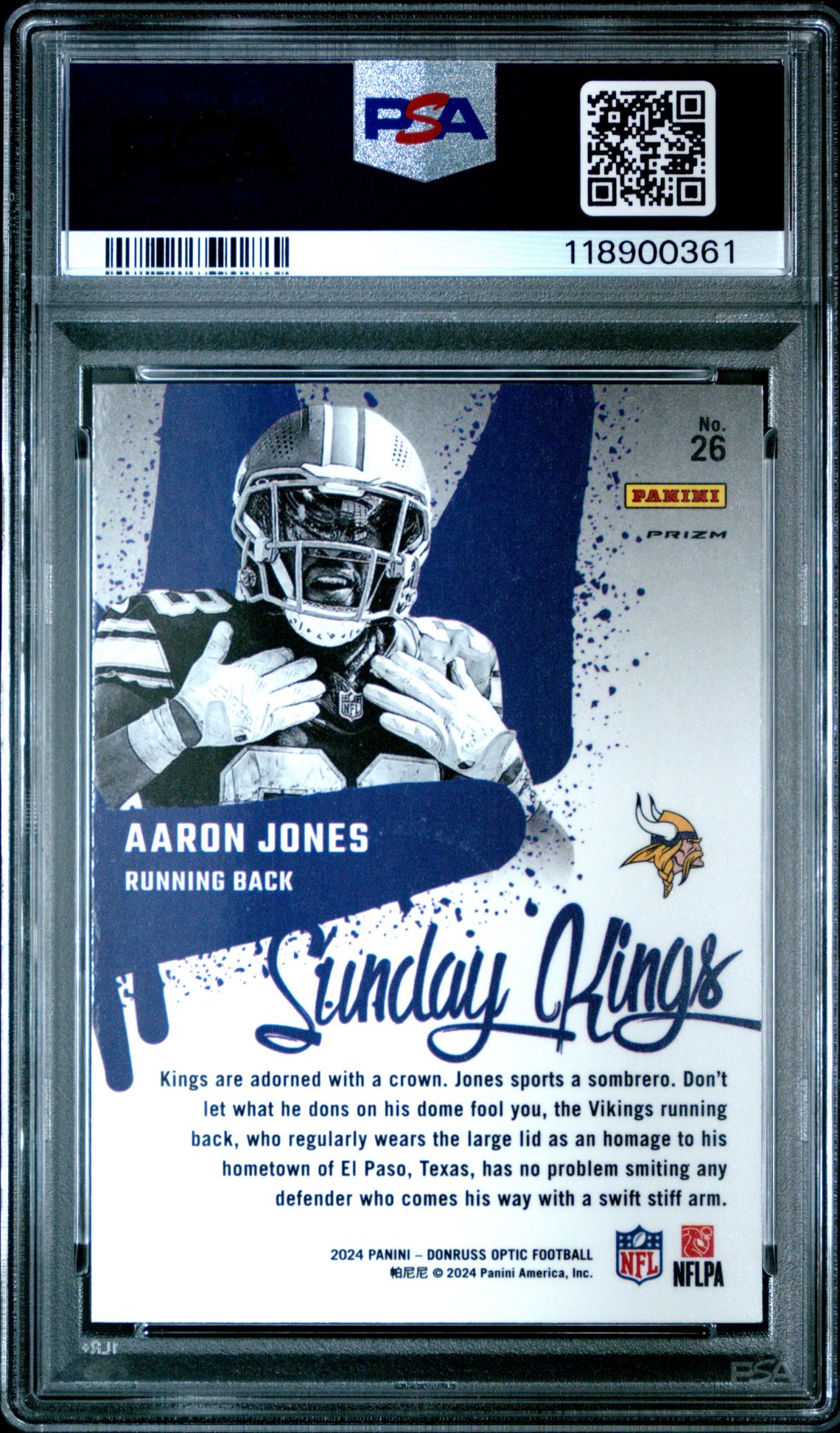 2024 Panini Donruss Optic Sunday Kings Aaron Jones #26 Gem Mt 10 back