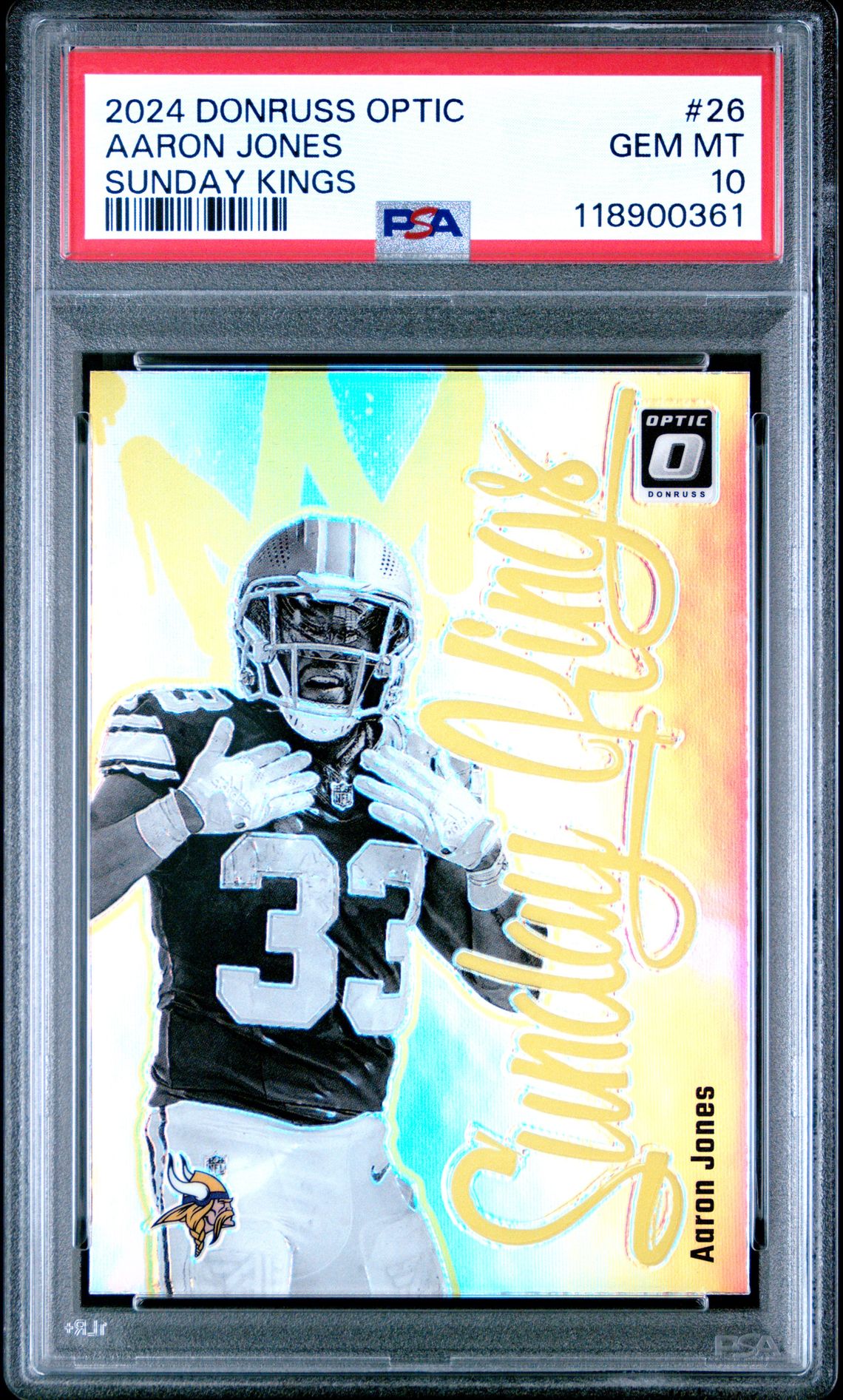 2024 Panini Donruss Optic Sunday Kings Aaron Jones #26 Gem Mt 10 front