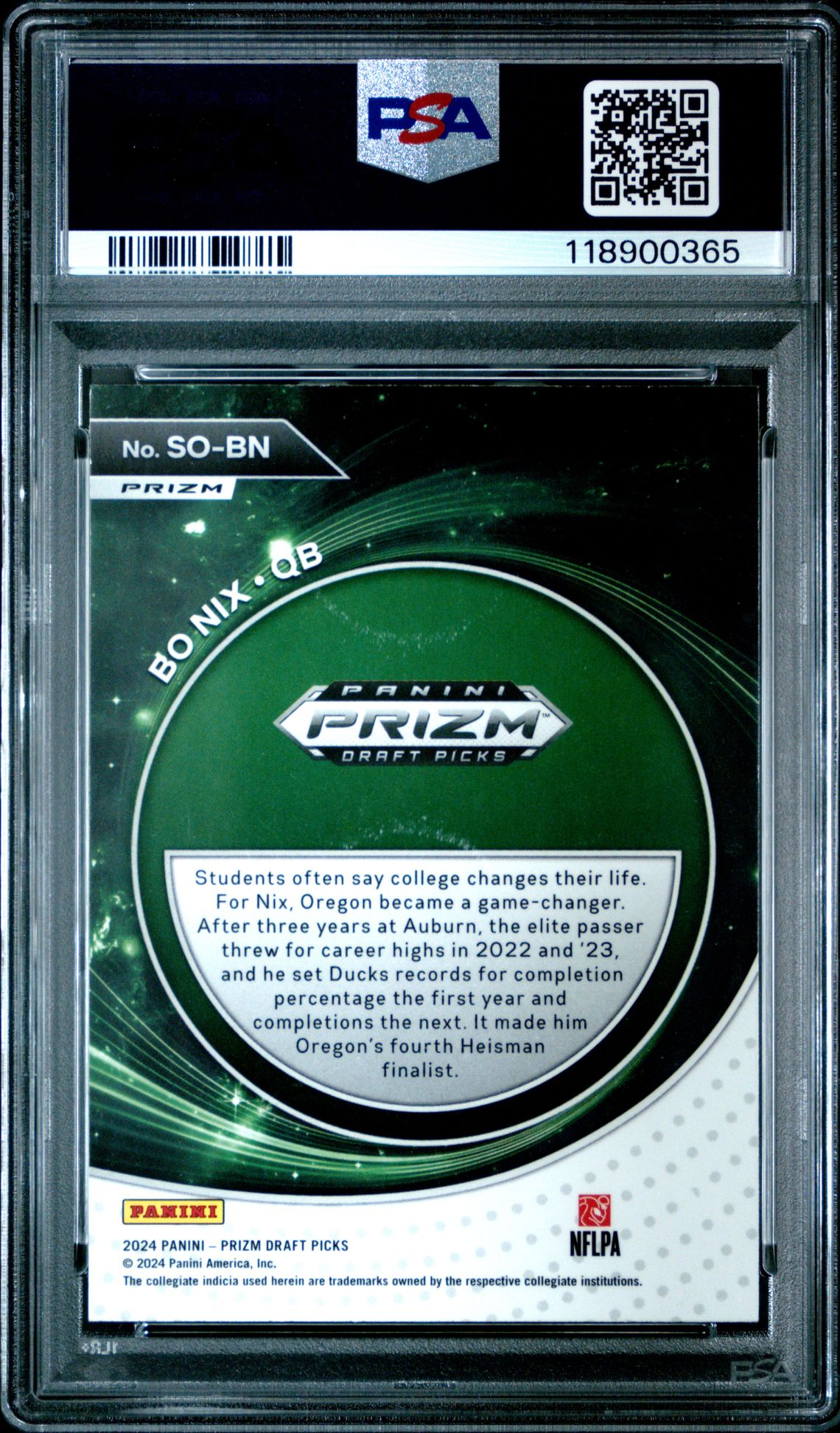 2024 Panini Prizm Draft Picks Student Orientation Bo Nix #Sobn (Student Orientation-Red Ice) Gem Mt 10 back