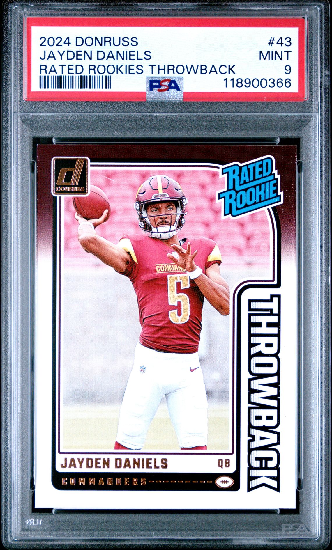 2024 Panini Donruss Rated Rookies Throwback Jayden Daniels #43 Mint 9 front