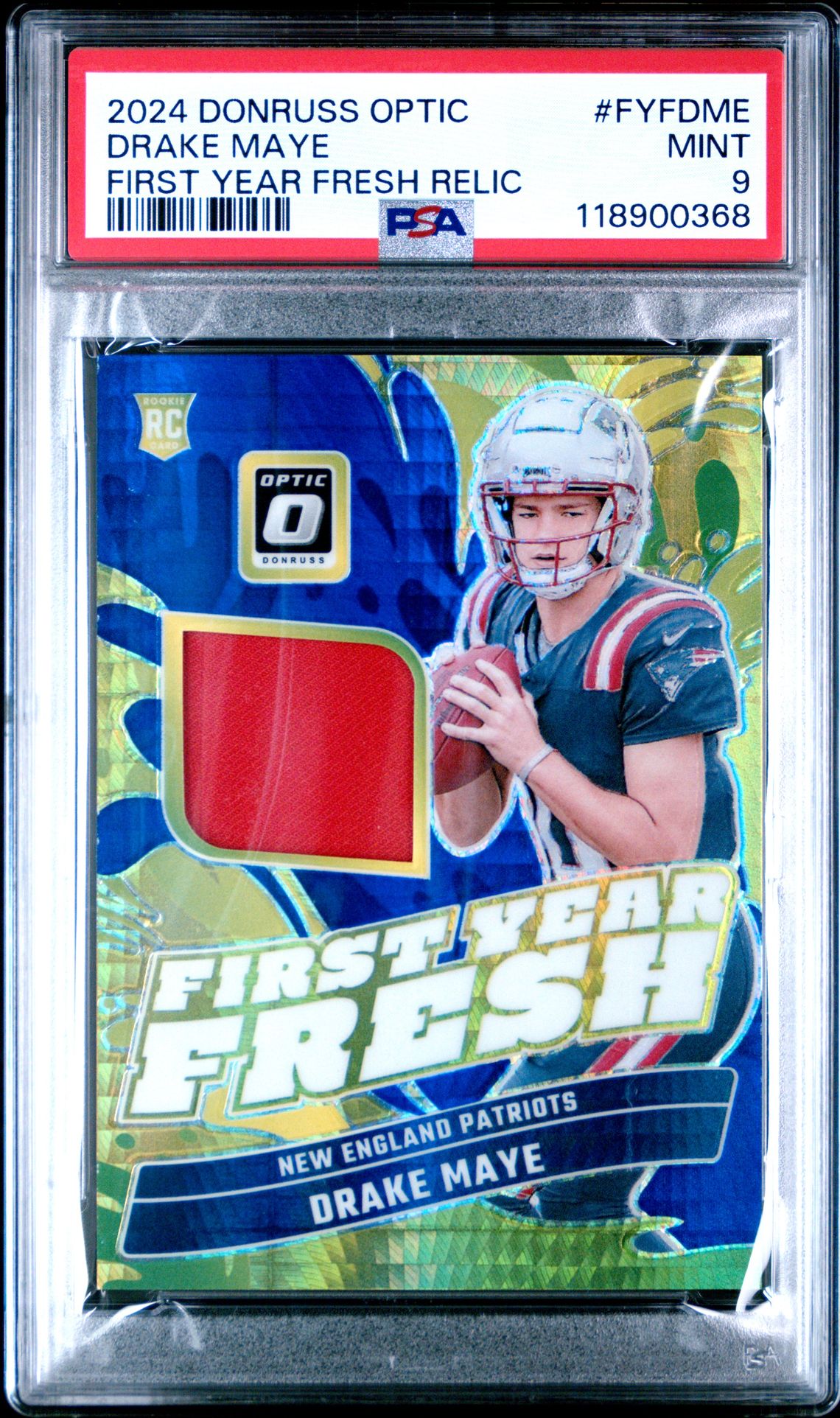 2024 Panini Donruss Optic First Year Fresh Relic Drake Maye #Fyfdme Mint 9 front