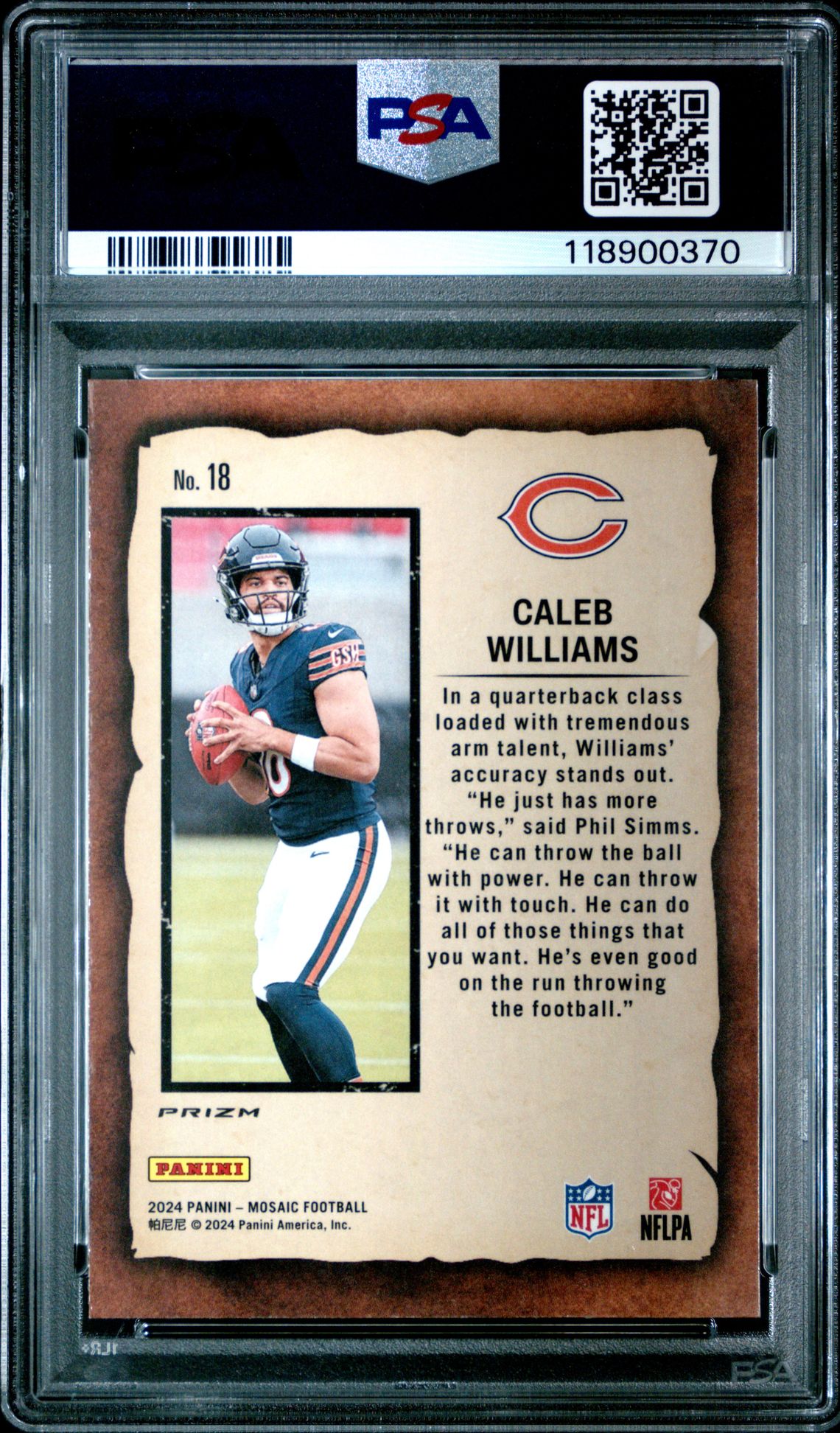 2024 Panini Mosaic Notoriety Caleb Williams #18 (Notoriety-Mosaic) Gem Mt 10 back