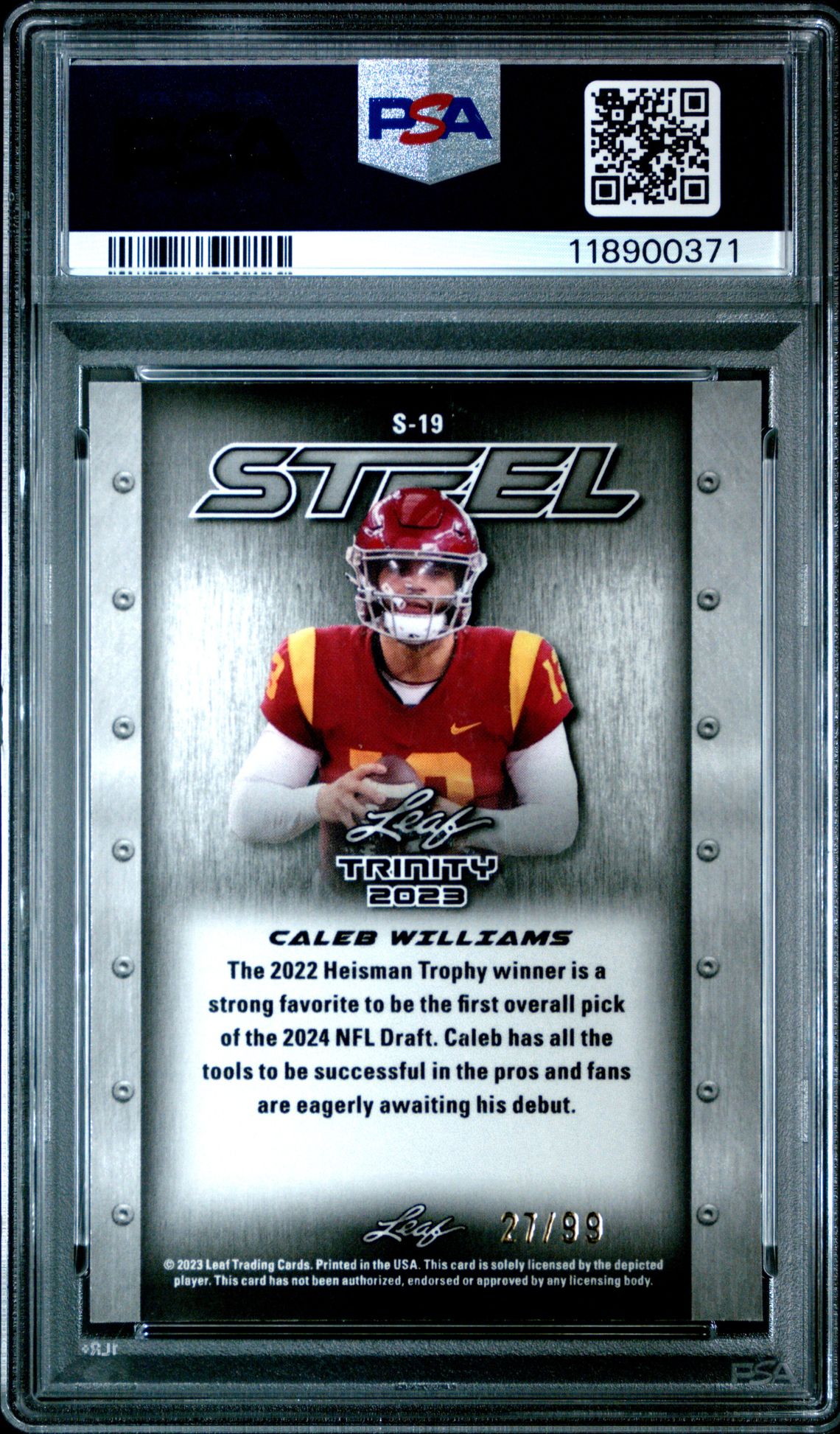2023 Leaf Trinity Mega Box Steel Caleb Williams #S19 (Steel-Blue Lava) Nm-Mt 8 back