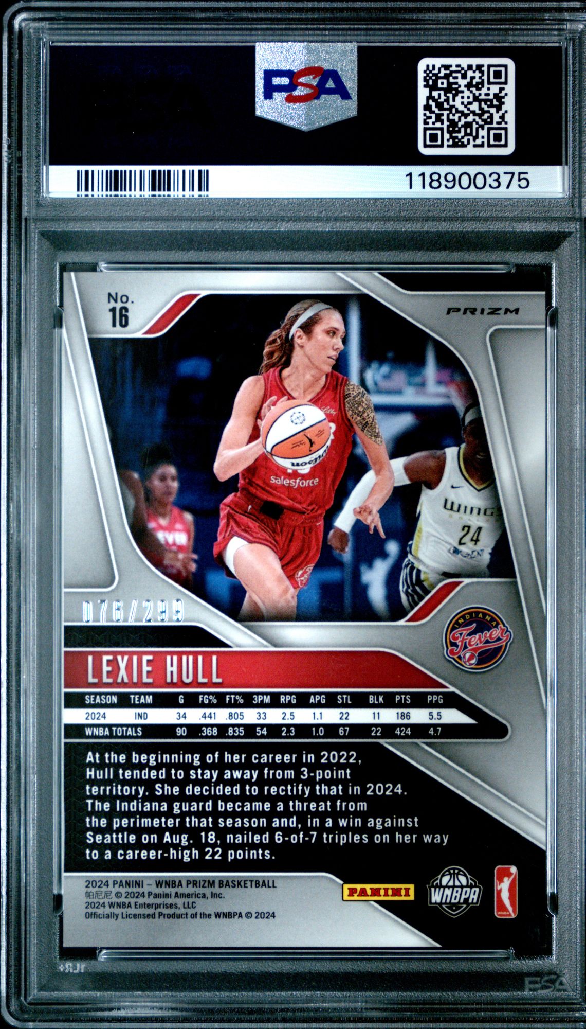 2024 Panini Prizm Wnba Lexie Hull #16 (Red Pulsar) Mint 9 back