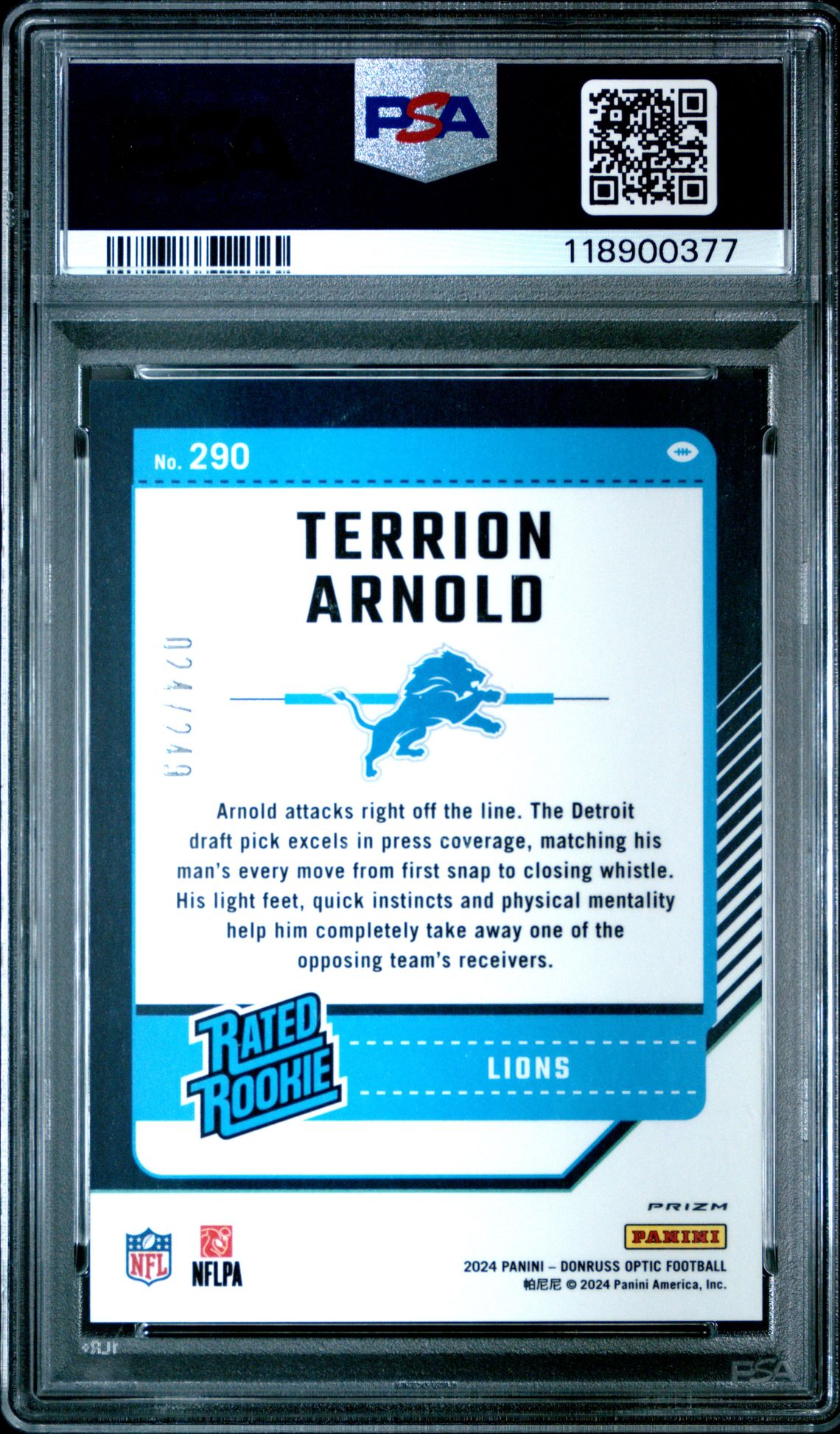 2024 Panini Donruss Optic Terrion Arnold #290 (Orange) Mint 9 back