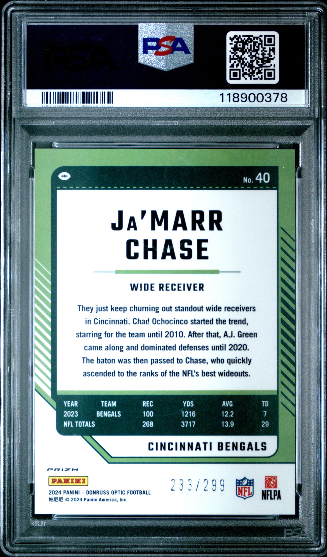 2024 Panini Donruss Optic Ja'marr Chase #40 (Aqua) Mint 9 back