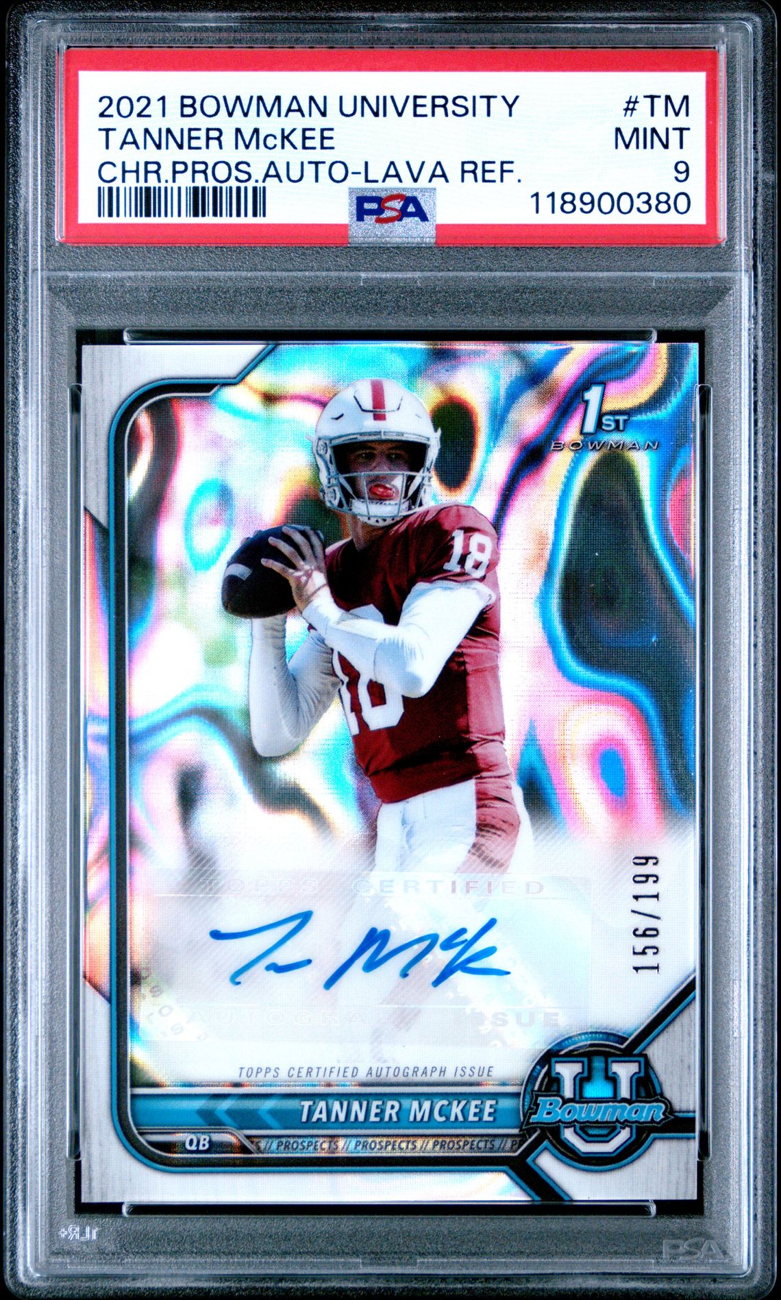 2021 Bowman University Chrome Prospect Autographs Tanner Mckee #Tm (Chr.pros.auto-Lava Ref.) Mint 9 front