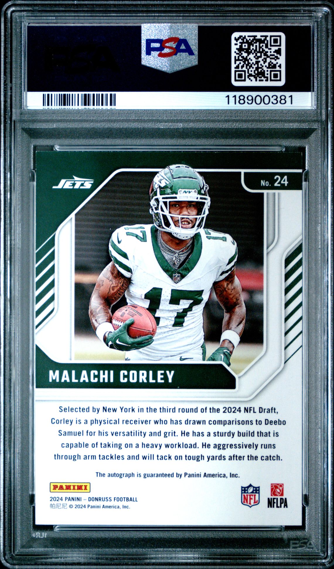 2024 Panini Donruss The Elite Series Rookies Autographs Malachi Corley #24 Mint 9 back