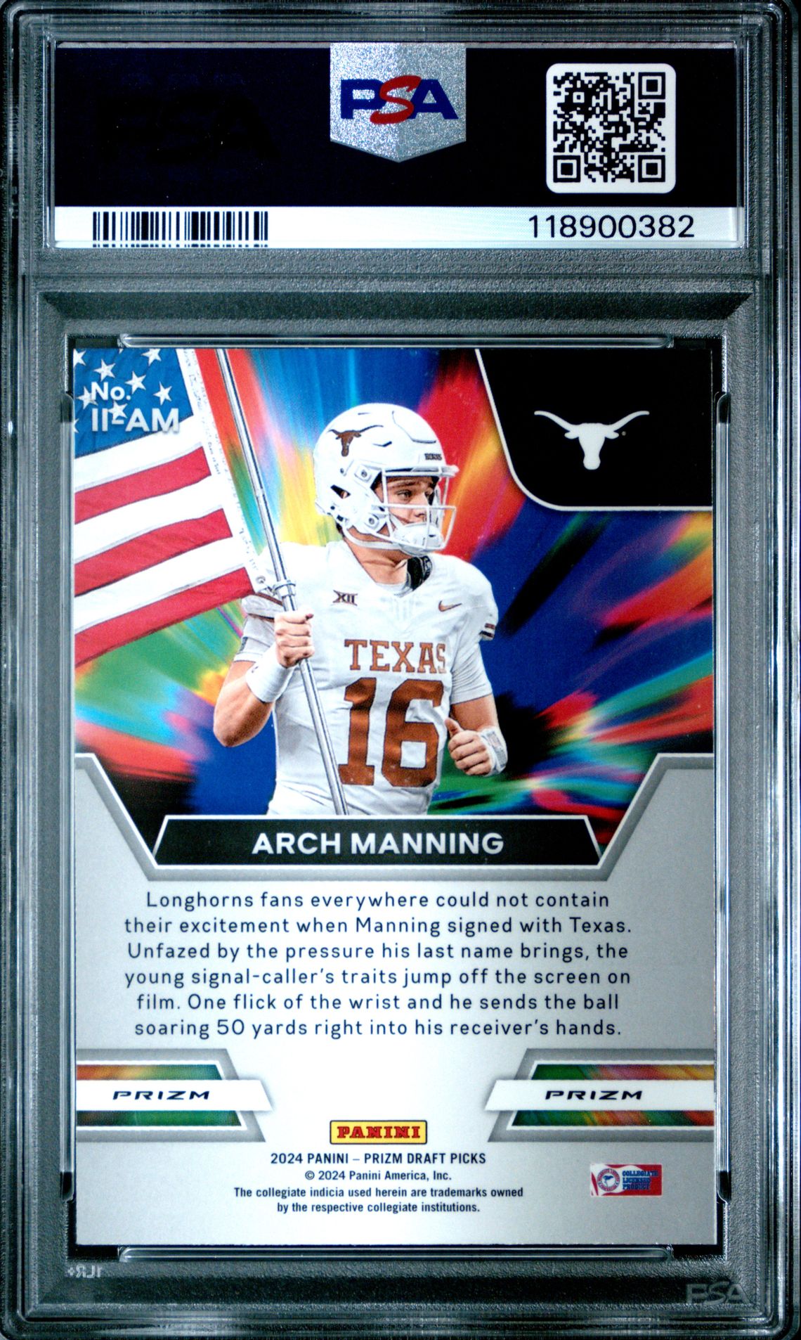 2024 Panini Prizm Draft Picks Instant Impact Arch Manning #Iiam (Instant Impact-Red Ice) Gem Mt 10 back
