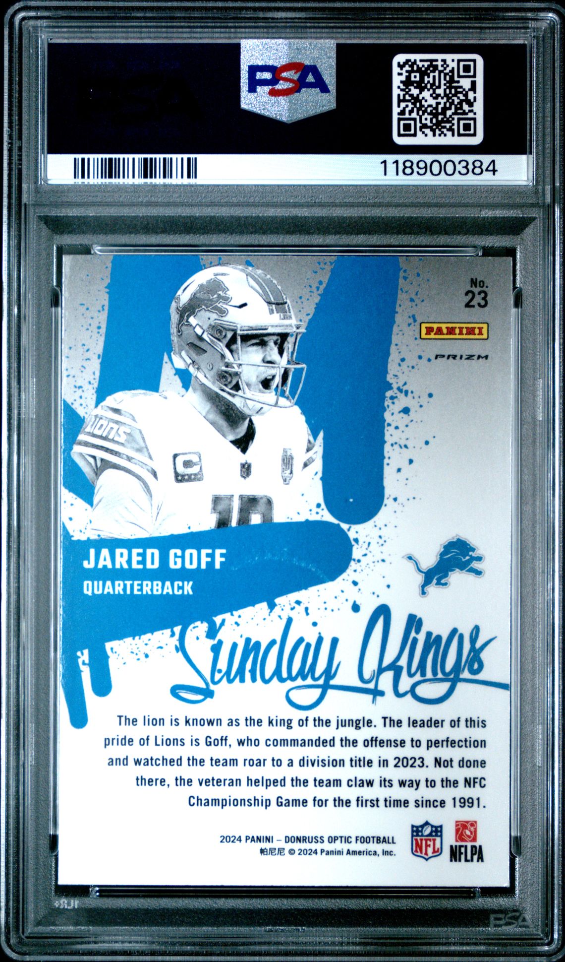 2024 Panini Donruss Optic Sunday Kings Jared Goff #23 Gem Mt 10 back