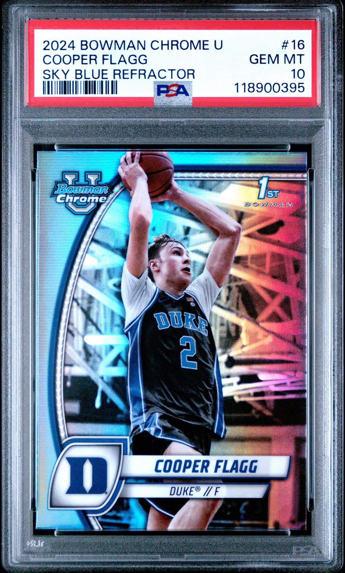 2024 Bowman Chrome University Cooper Flagg #16 (Sky Blue Refractor) Gem Mt 10 front