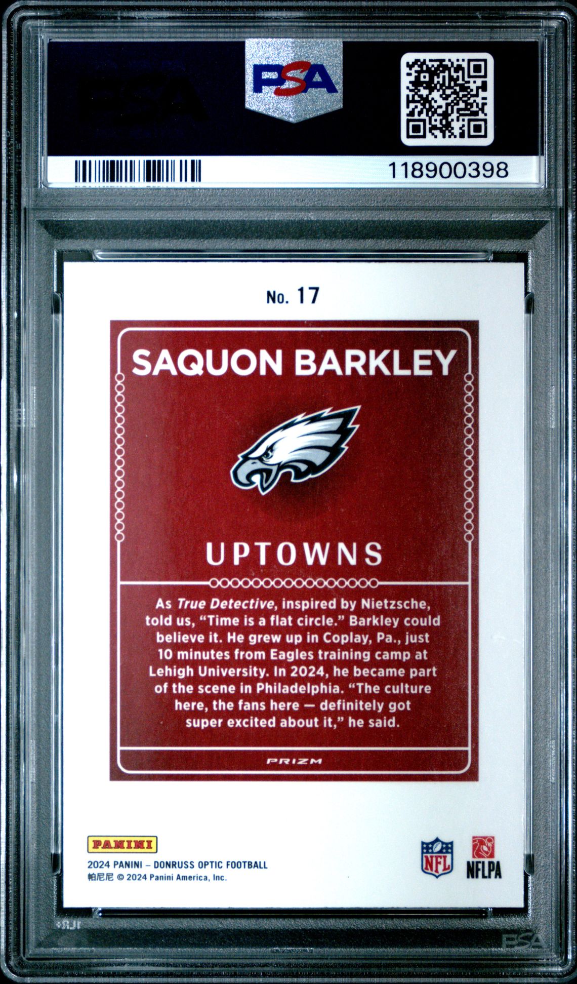 2024 Panini Donruss Optic Uptowns Saquon Barkley #17 Gem Mt 10 back