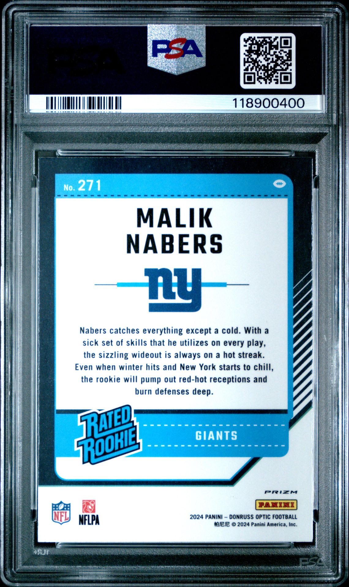 2024 Panini Donruss Optic Malik Nabers #271 (Holo) Mint 9 back