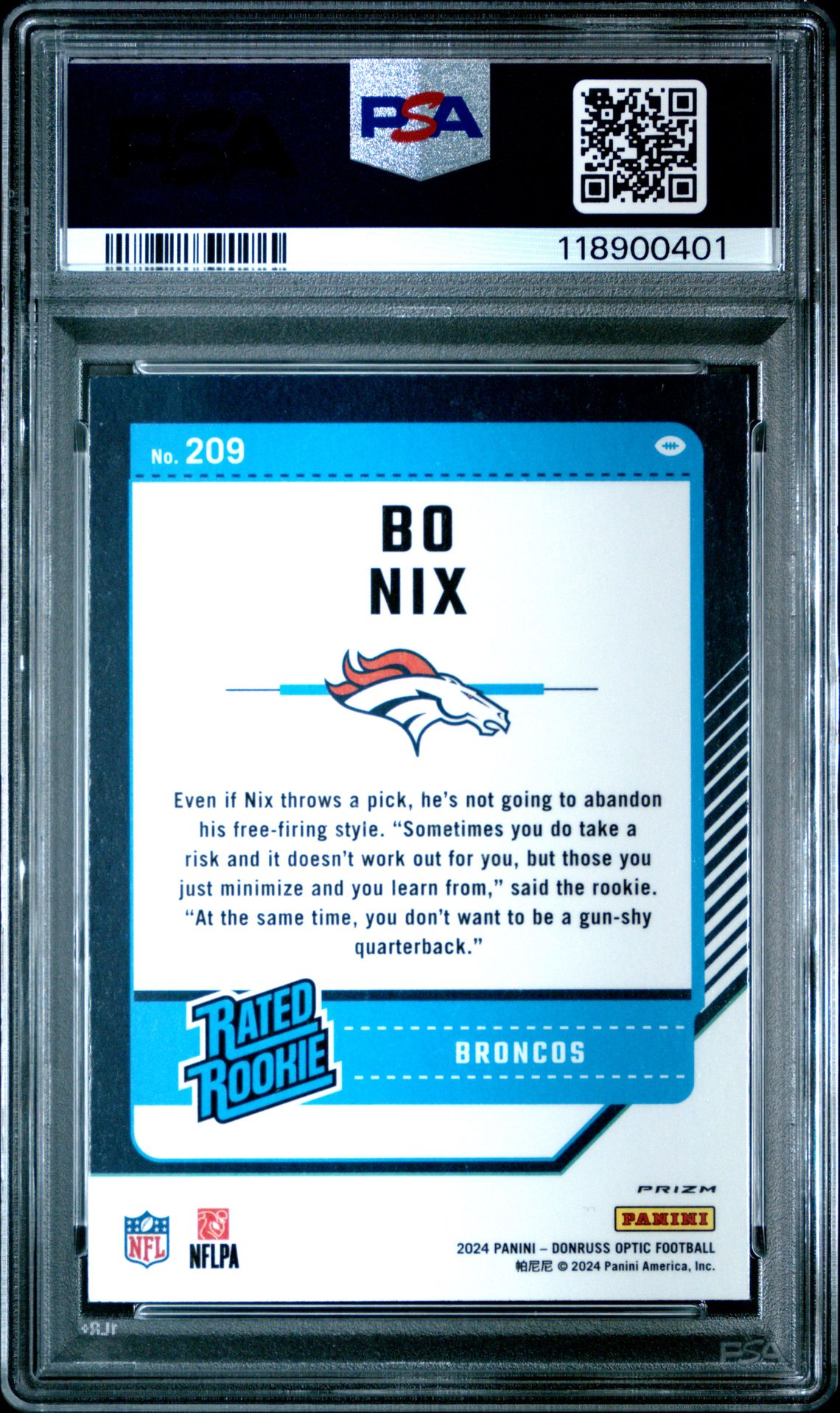 2024 Panini Donruss Optic Bo Nix #209 (Pink) Gem Mt 10 back