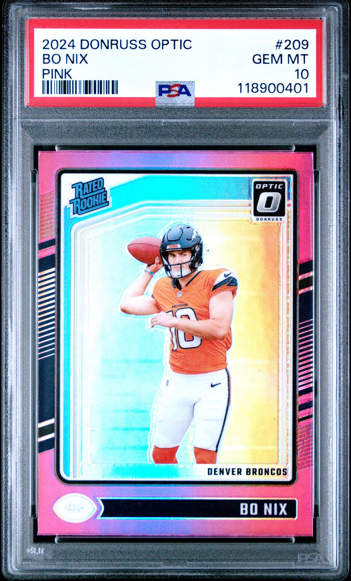 2024 Panini Donruss Optic Bo Nix #209 (Pink) Gem Mt 10 front