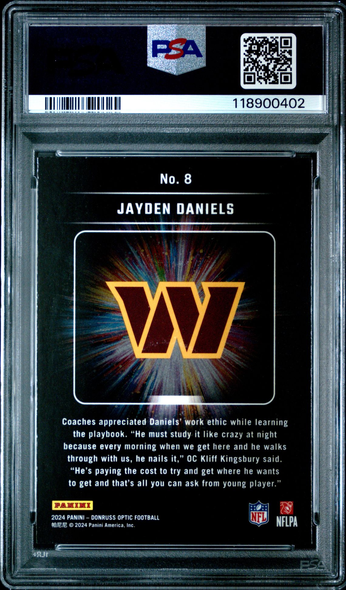 2024 Panini Donruss Optic Light It Up Jayden Daniels #8 Gem Mt 10 back