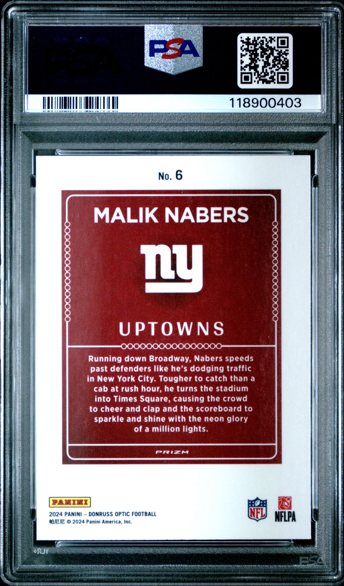 2024 Panini Donruss Optic Uptowns Malik Nabers #6 Gem Mt 10 back