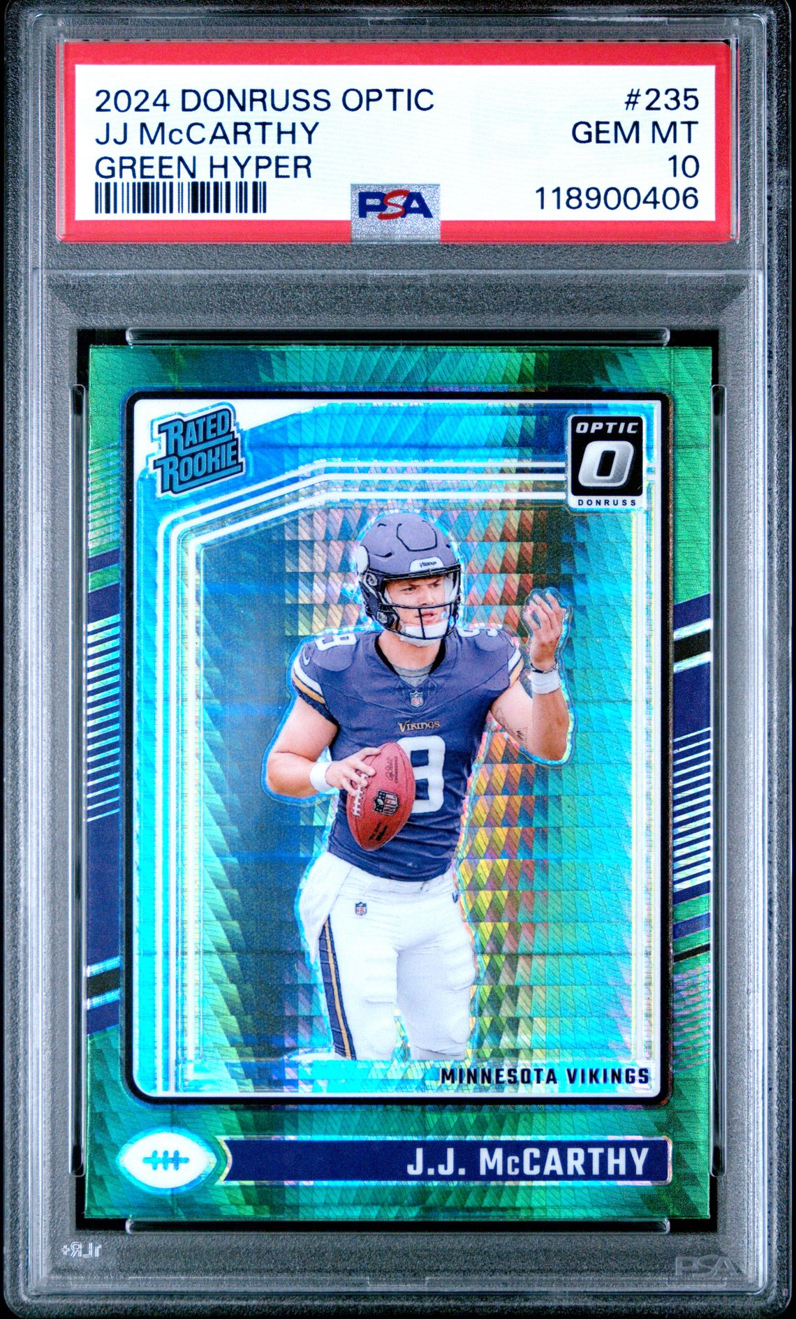 2024 Panini Donruss Optic Jj Mccarthy #235 (Green Hyper) Gem Mt 10 front