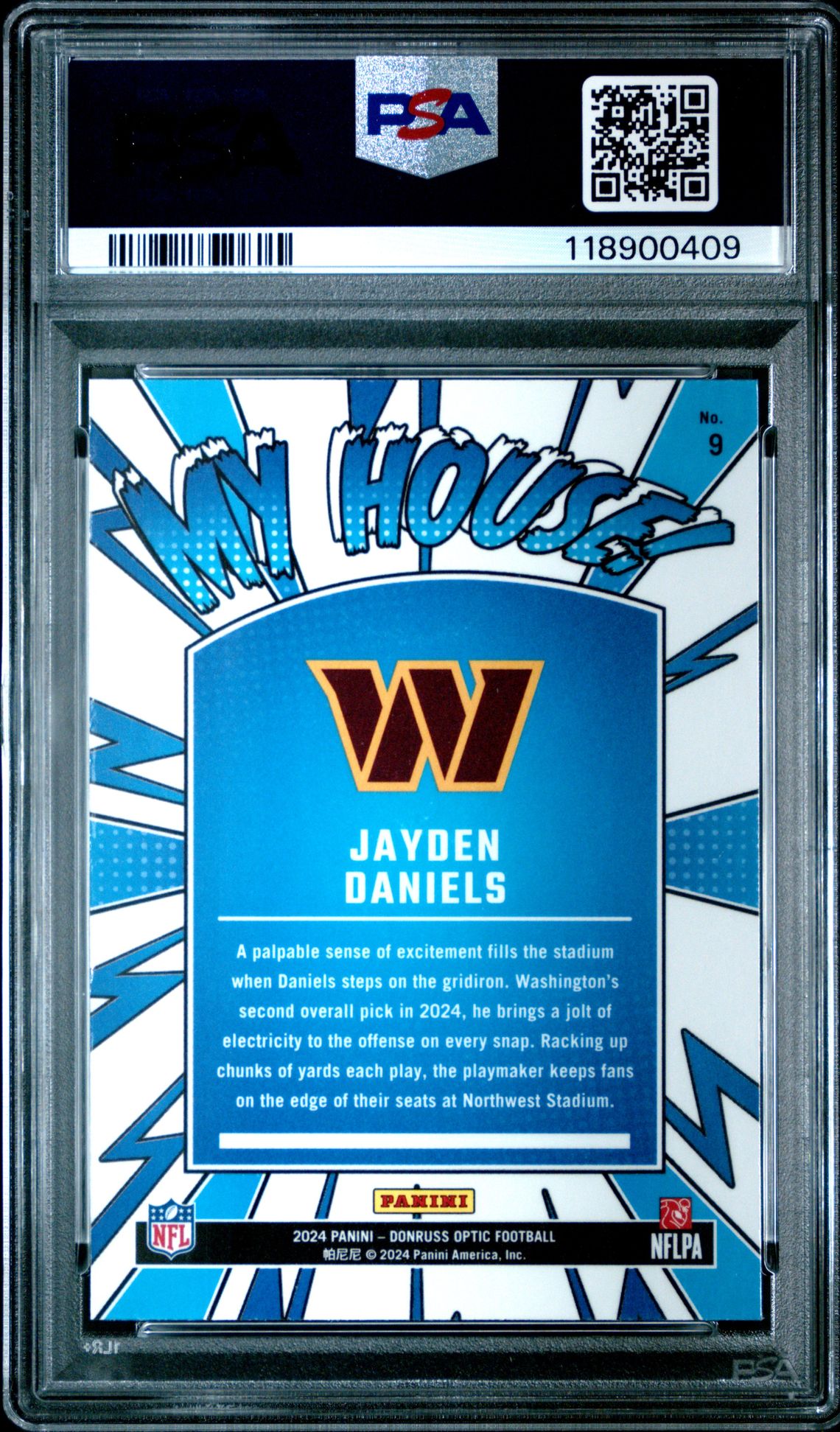 2024 Panini Donruss Optic My House! Jayden Daniels #9 Gem Mt 10 back