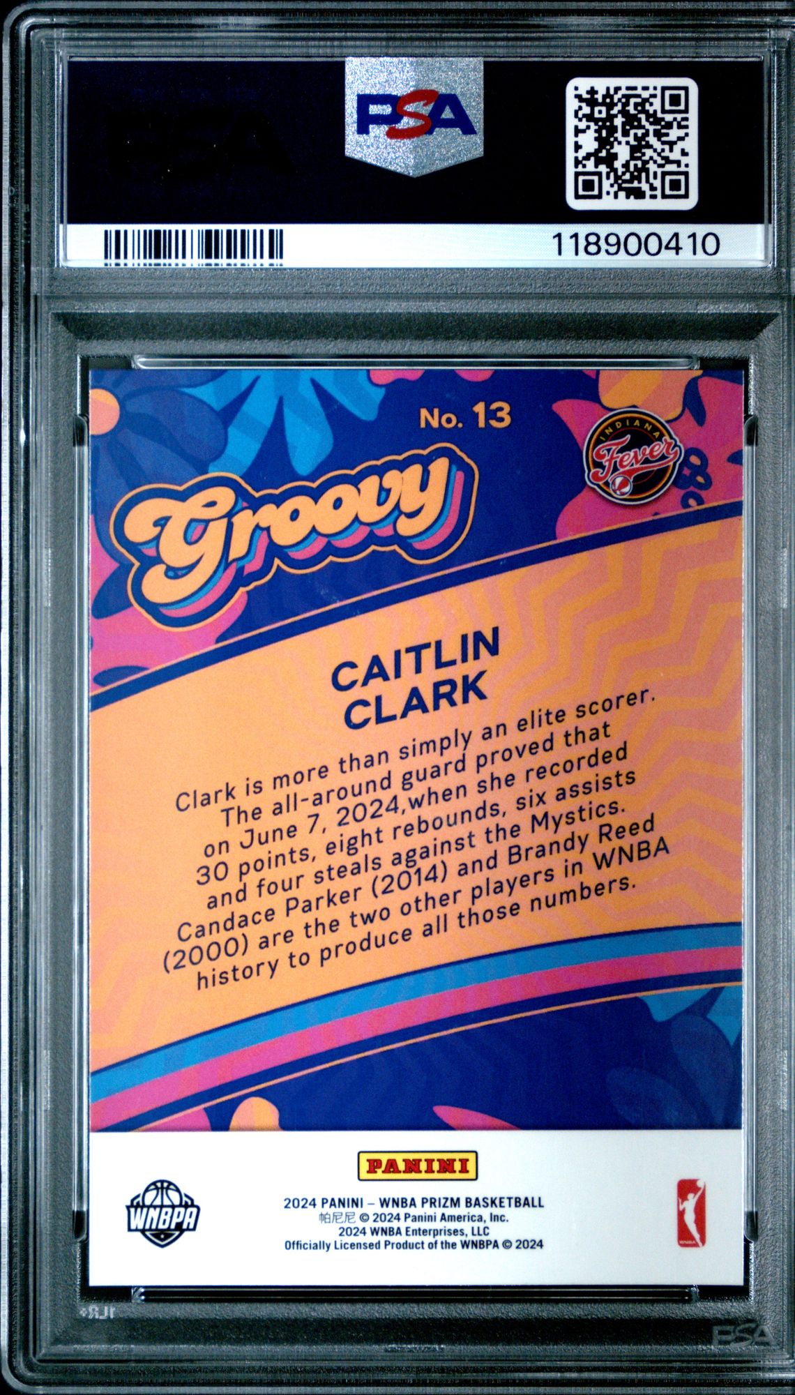 2024 Panini Prizm Wnba Groovy Caitlin Clark #13 Gem Mt 10 back