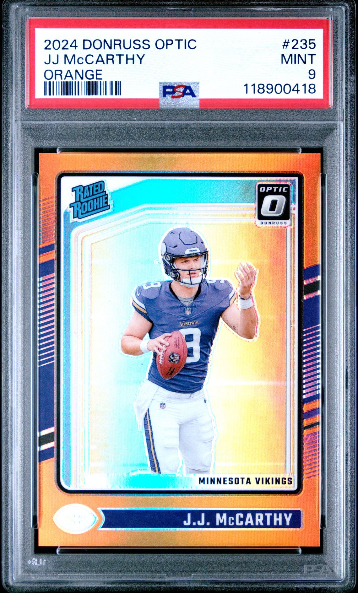 2024 Panini Donruss Optic Jj Mccarthy #235 (Orange) Mint 9 front