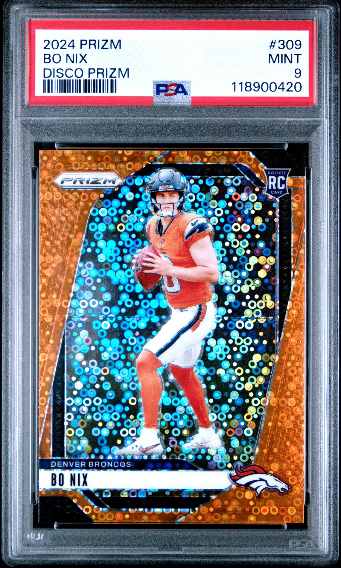 2024 Panini Prizm Bo Nix #309 (Disco Prizm) Mint 9 front