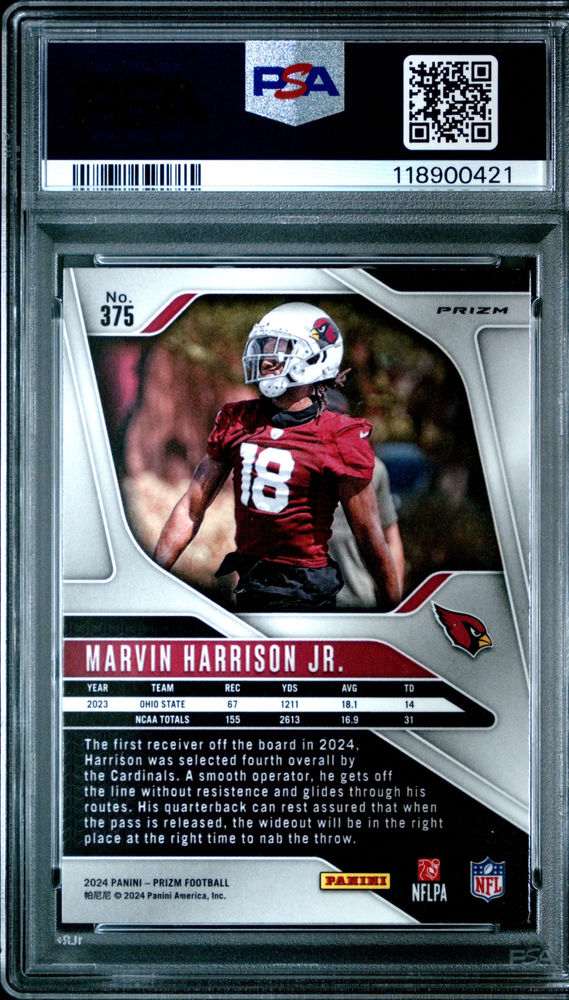 2024 Panini Prizm Marvin Harrison Jr. #375 (Silver Prizm) Mint 9 back