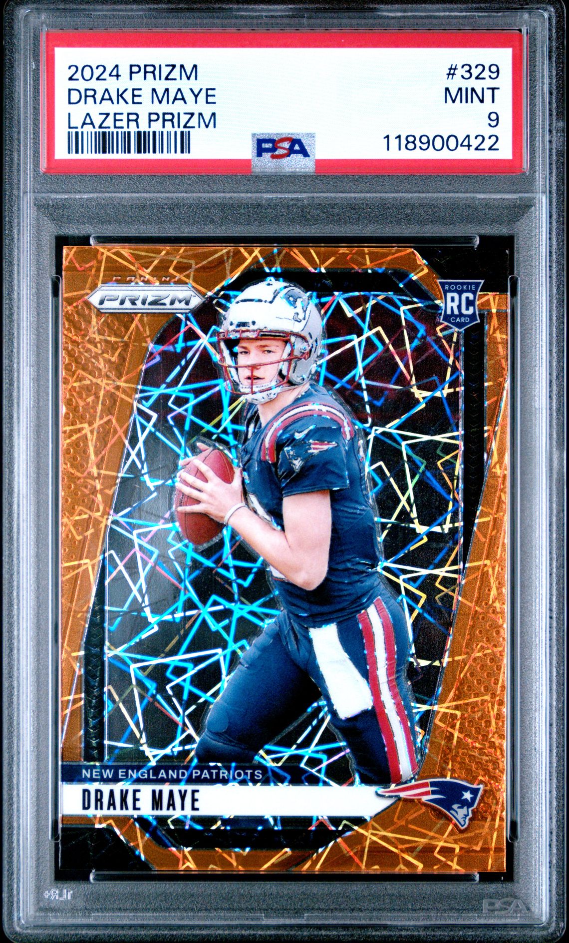 2024 Panini Prizm Drake Maye #329 (Lazer Prizm) Mint 9 front