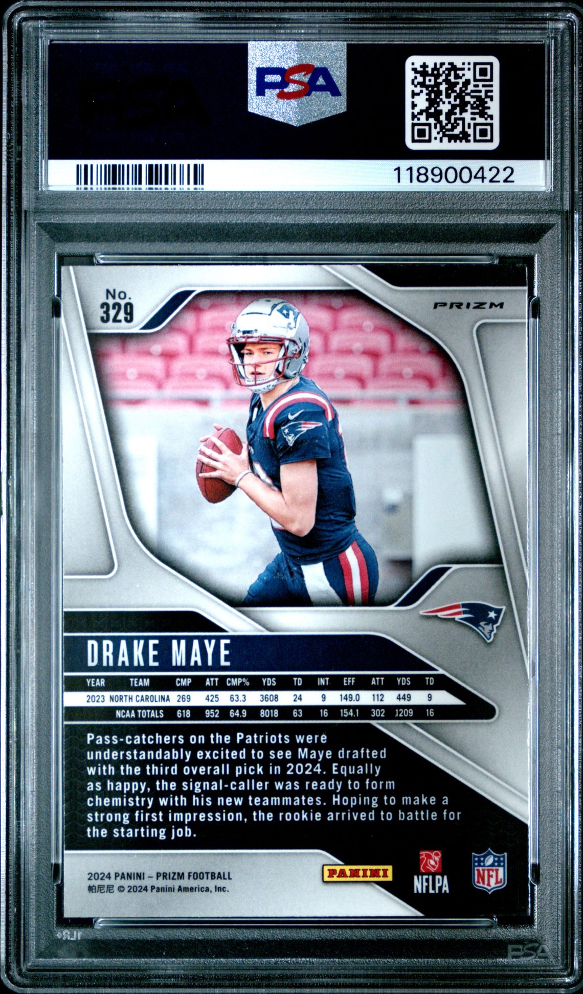 2024 Panini Prizm Drake Maye #329 (Lazer Prizm) Mint 9 back
