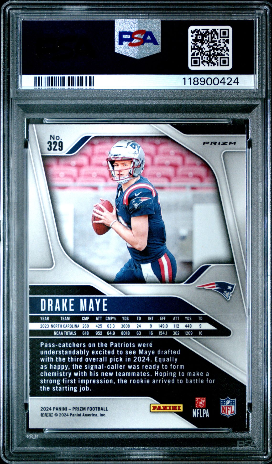2024 Panini Prizm Drake Maye #329 (Disco Prizm) Mint 9 back