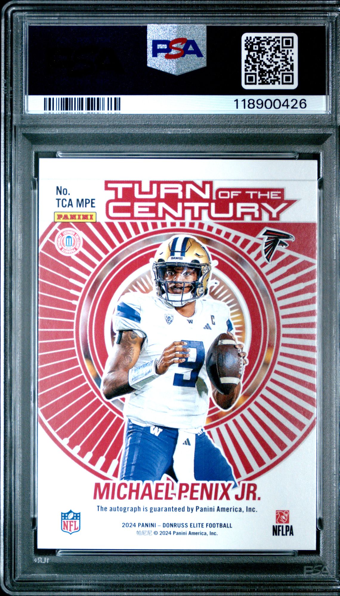 2024 Panini Donruss Elite Turn Of The Century Autographs Michael Penix Jr. #Tcampe Gem Mt 10 back