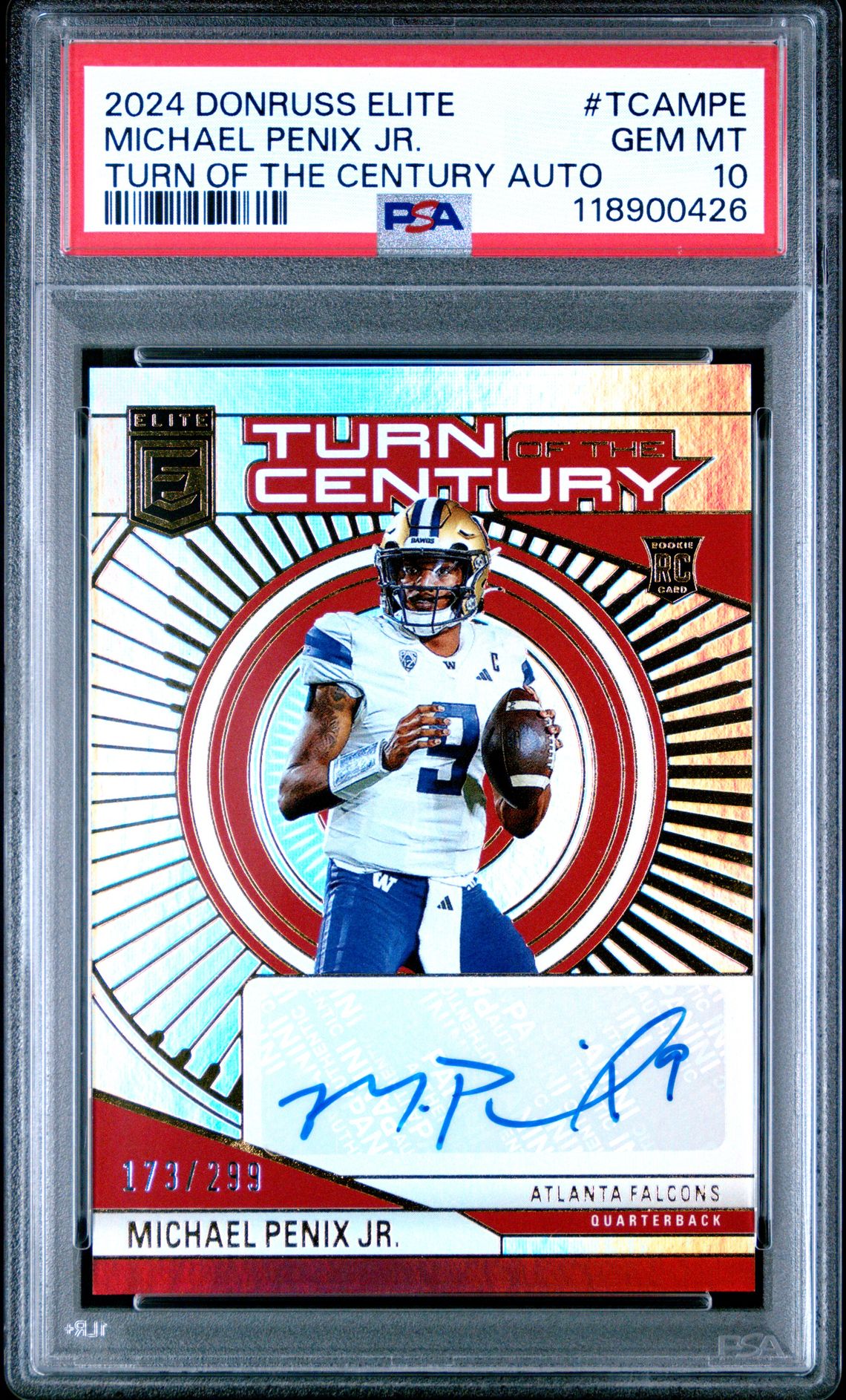 2024 Panini Donruss Elite Turn Of The Century Autographs Michael Penix Jr. #Tcampe Gem Mt 10 front