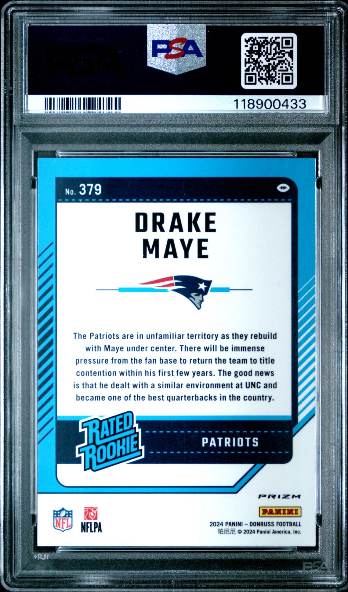 2024 Panini Donruss Drake Maye #379 (Optic Preview-Red Wave) Gem Mt 10 back