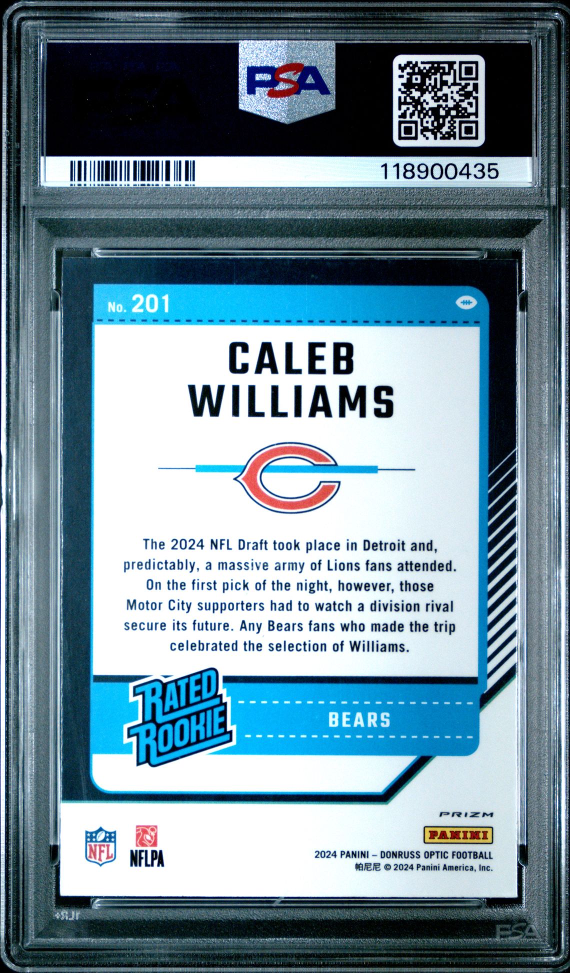 2024 Panini Donruss Optic Caleb Williams #201 (Holo) Mint 9 back