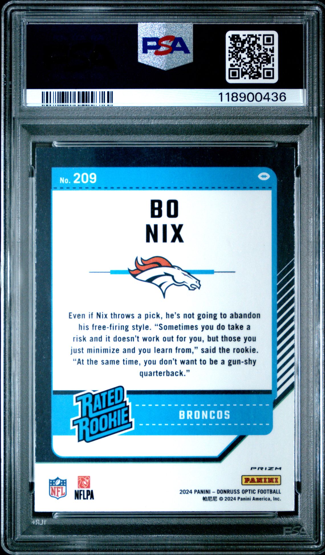 2024 Panini Donruss Optic Bo Nix #209 (Holo) Gem Mt 10 back