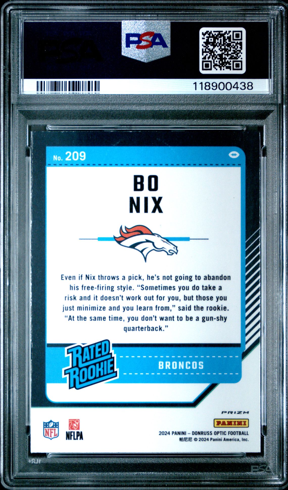 2024 Panini Donruss Optic Bo Nix #209 (Purple Shock) Mint 9 back