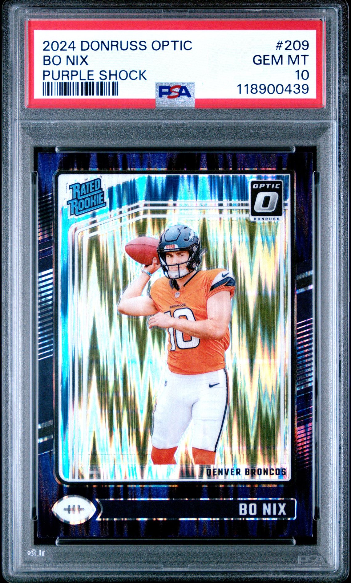 2024 Panini Donruss Optic Bo Nix #209 (Purple Shock) Gem Mt 10 front