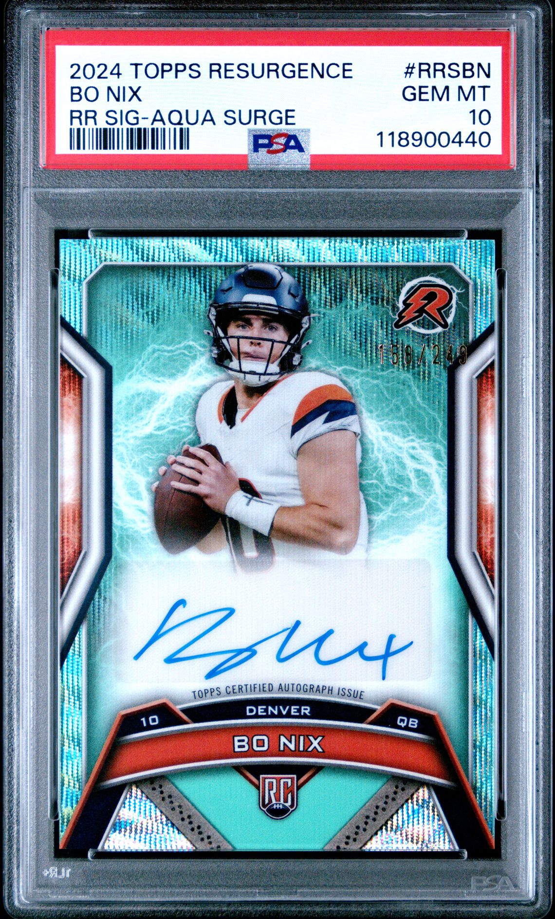 2024 Topps Resurgence Resurgence Rookie Signatures Bo Nix #Rrsbn (Rr Sig-Aqua Surge) Gem Mt 10 front