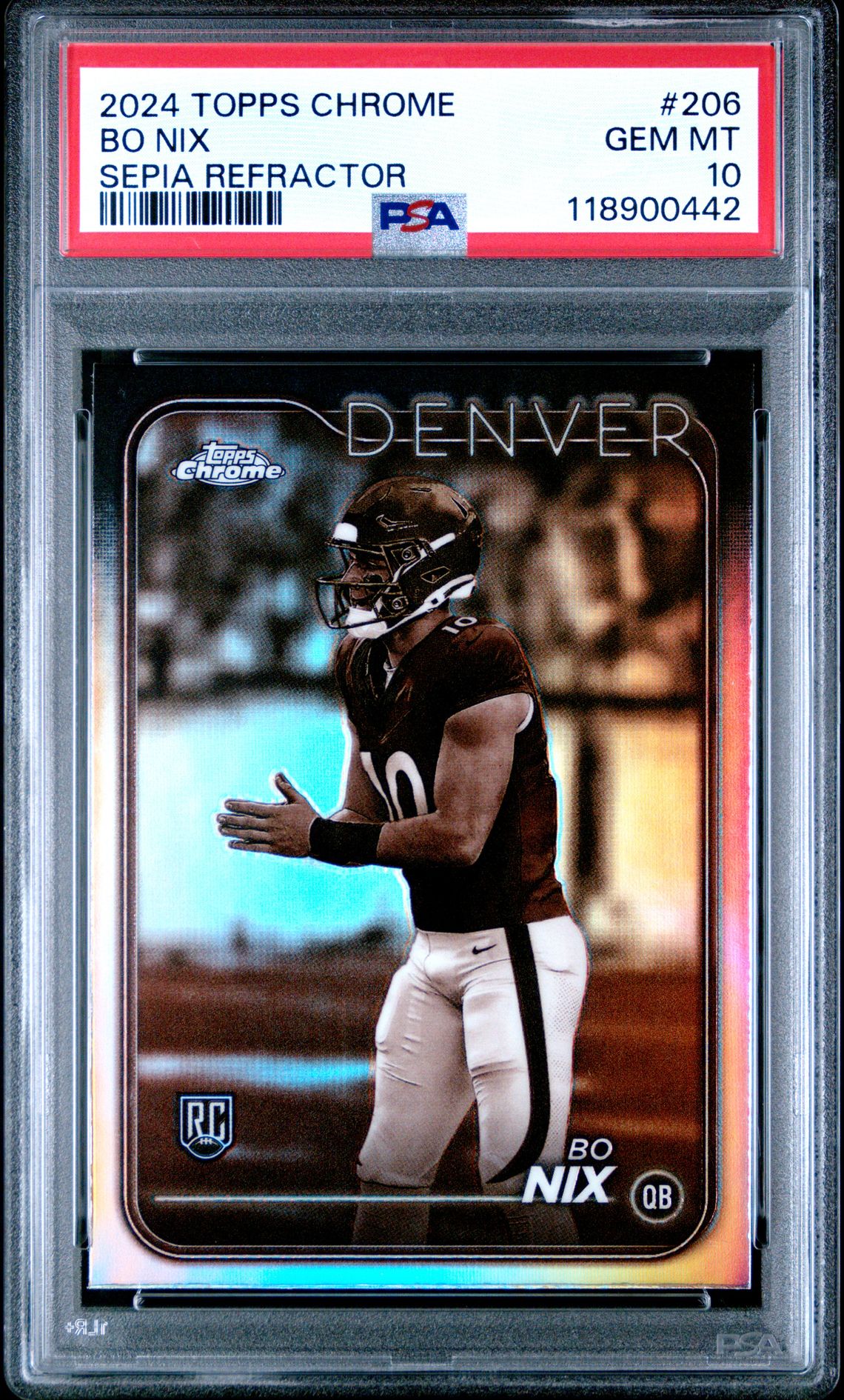 2024 Topps Chrome Bo Nix #206 (Sepia Refractor) Gem Mt 10 front