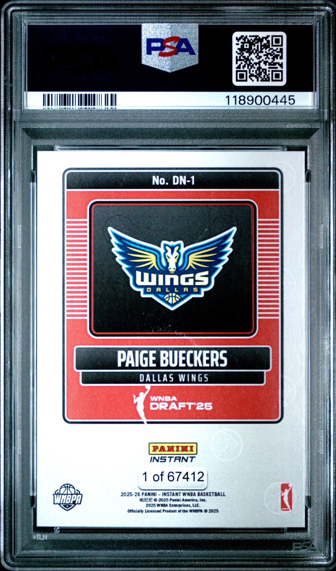 2025 Panini Instant Wnba Draft Night Paige Bueckers #Dn1 Gem Mt 10 back