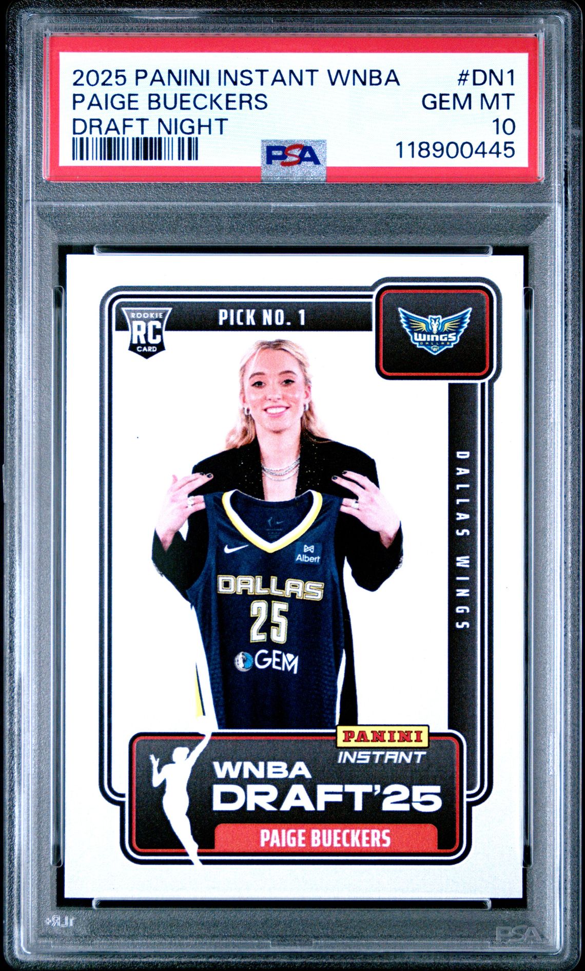 2025 Panini Instant Wnba Draft Night Paige Bueckers #Dn1 Gem Mt 10 front