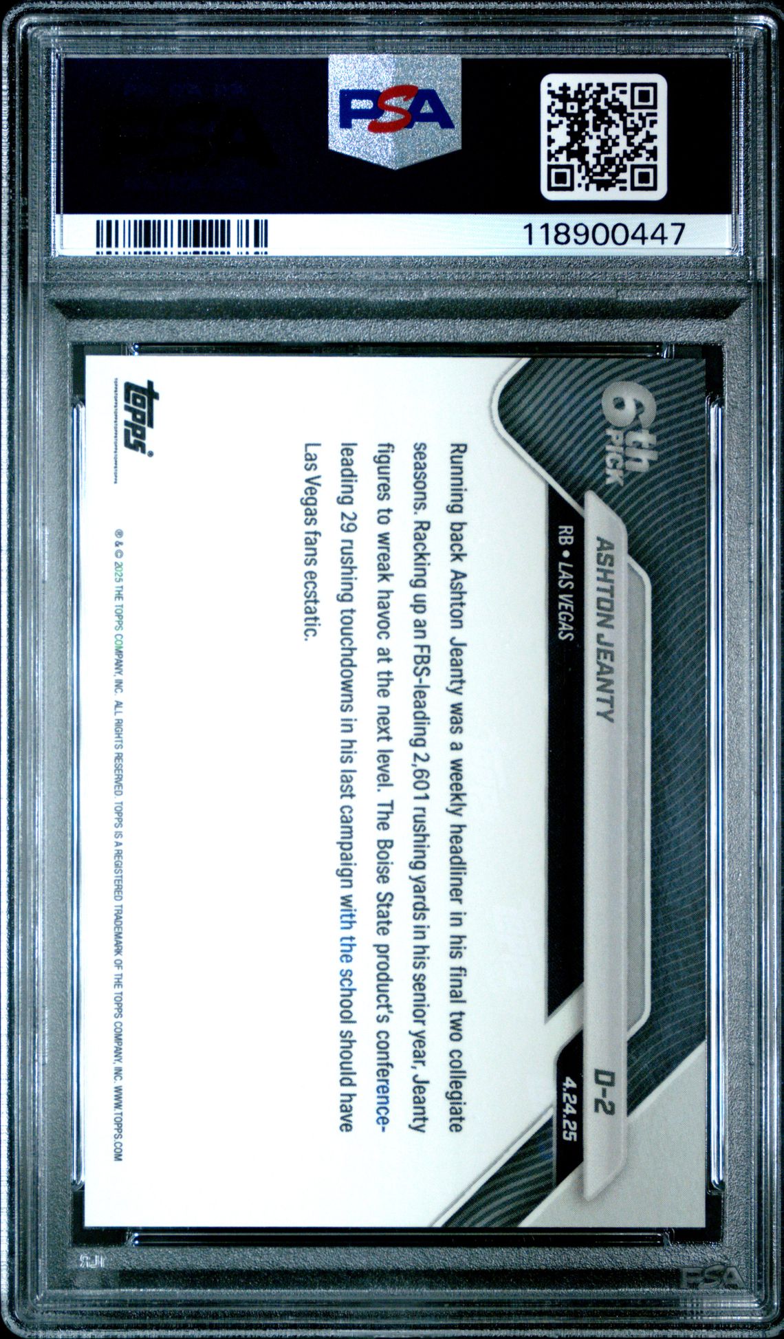 2025 Topps Now Ashton Jeanty #D2 Nm-Mt 8 back